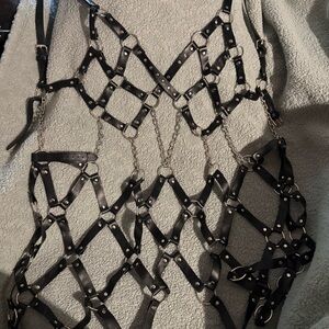 Blackmilk Black Leather Harness Dress with Silver Hardware